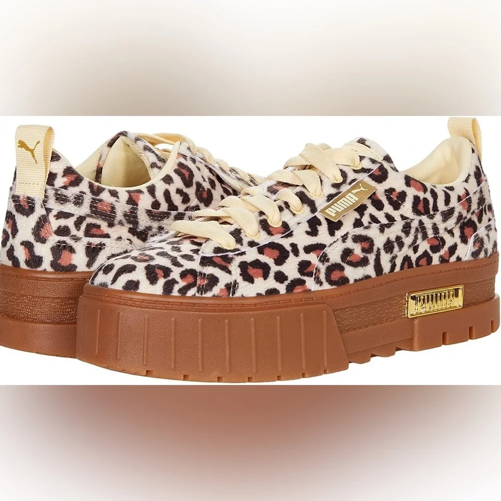 Puma Leopard Print Sneakers with Brown Soles - Picture 4 of 7